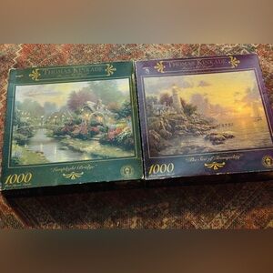 Thomas Kinkade Puzzle Set - Lamplight Bridge & The Sea of Tranquility